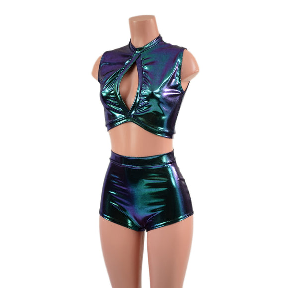 High Waist Pinup Shorts and Keyhole Top Set - Coquetry Clothing