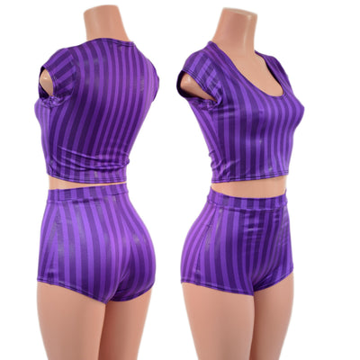 High Waist Pinup Shorts with Boy Cut Leg and Cap Sleeve Crop Top Set - Coquetry Clothing