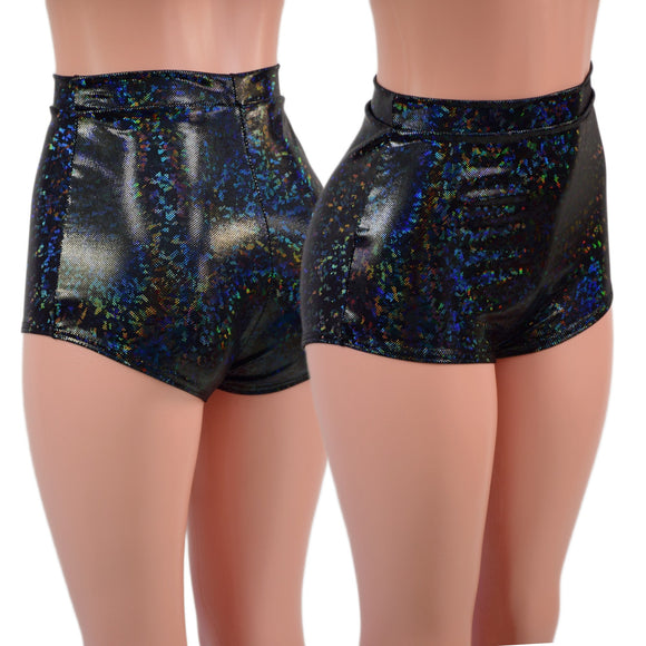 High Waist Pinup Shorts with Boy Cut Leg in Black Kaleidoscope - Coquetry Clothing
