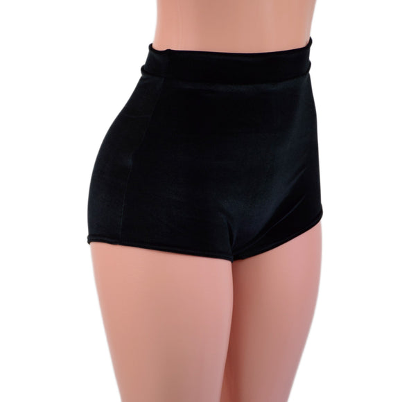 High Waist Pinup Shorts with Boy Cut Leg in Black Velvet - Coquetry Clothing