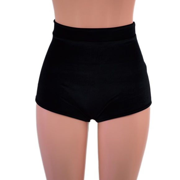 High Waist Pinup Shorts with Boy Cut Leg in Black Velvet - Coquetry Clothing