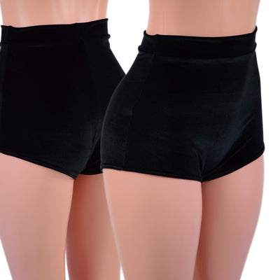 High Waist Pinup Shorts with Boy Cut Leg in Black Velvet - Coquetry Clothing