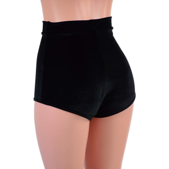 High Waist Pinup Shorts with Boy Cut Leg in Black Velvet - Coquetry Clothing
