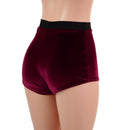 High Waist Pinup Shorts with Boy Cut Leg in Burgundy Velvet - Coquetry Clothing