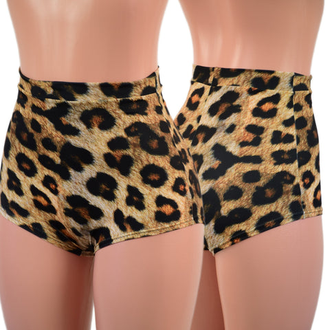 High Waist Pinup Shorts with Boy Cut Leg in Leopard Print - Coquetry Clothing