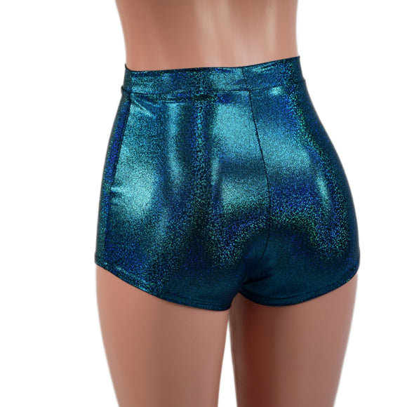High Waist Pinup Shorts with Boy Cut Leg in Ocean Sparkle - Coquetry Clothing