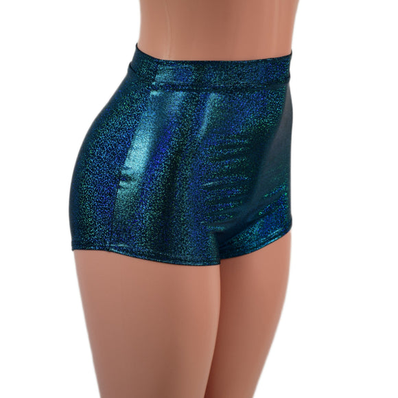 High Waist Pinup Shorts with Boy Cut Leg in Ocean Sparkle - Coquetry Clothing