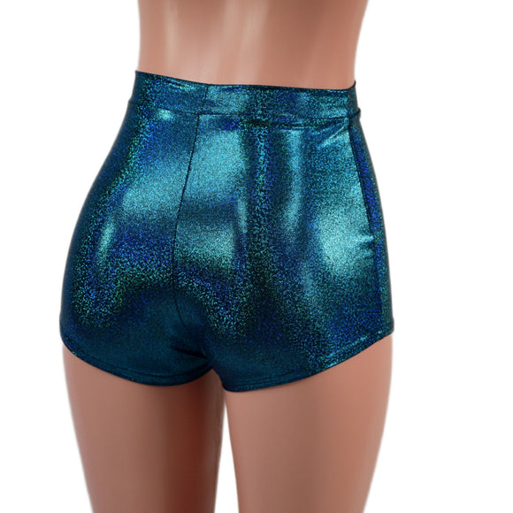 High Waist Pinup Shorts with Boy Cut Leg in Ocean Sparkle - Coquetry Clothing