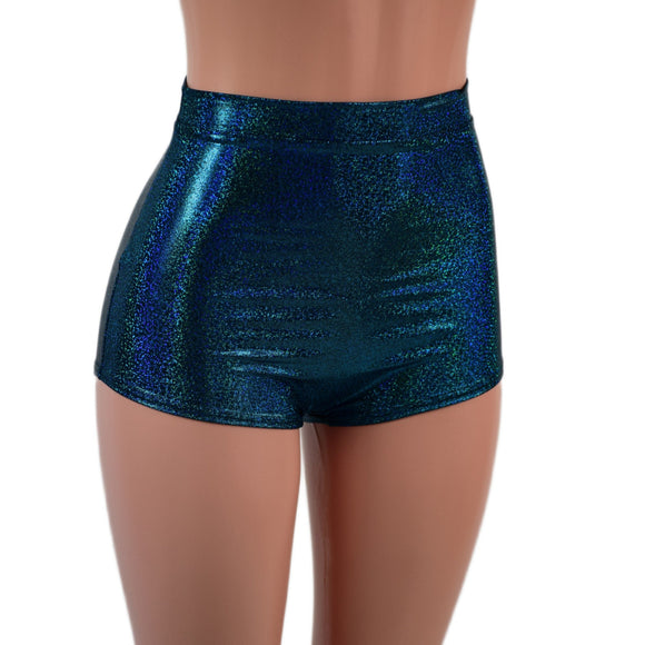High Waist Pinup Shorts with Boy Cut Leg in Ocean Sparkle - Coquetry Clothing