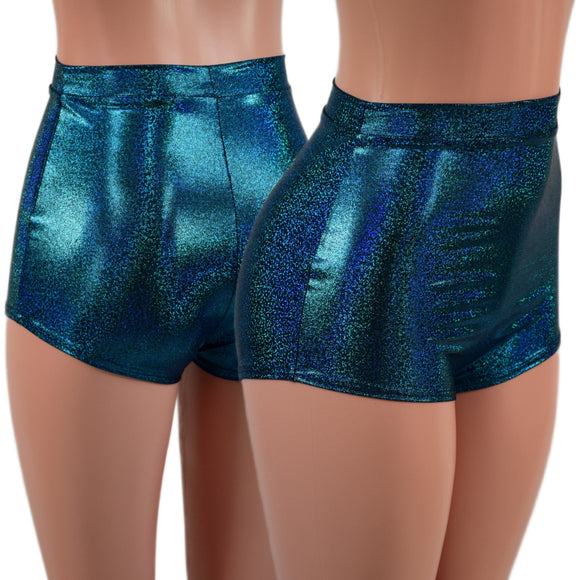 High Waist Pinup Shorts with Boy Cut Leg in Ocean Sparkle - Coquetry Clothing