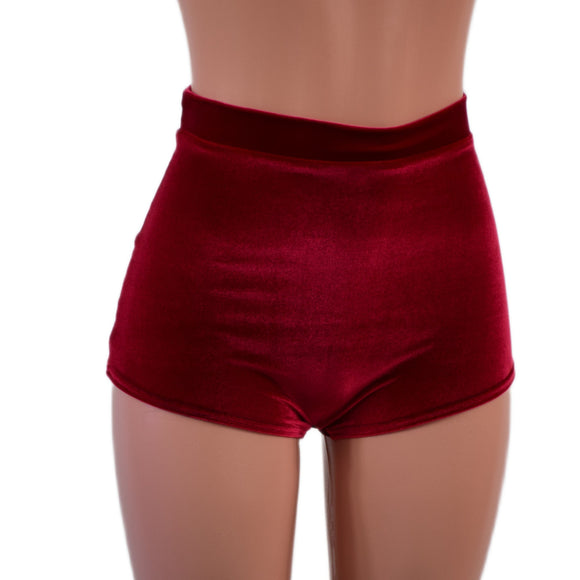 High Waist Pinup Shorts with Boy Cut Leg in Red Velvet - Coquetry Clothing
