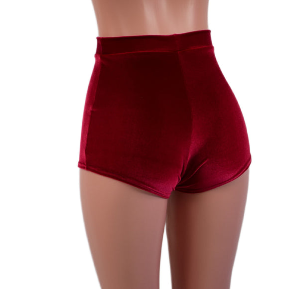 High Waist Pinup Shorts with Boy Cut Leg in Red Velvet - Coquetry Clothing