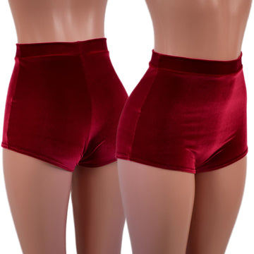 High Waist Pinup Shorts with Boy Cut Leg in Red Velvet - Coquetry Clothing
