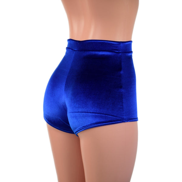 High Waist Pinup Shorts with Boy Cut Leg in Sapphire Velvet - 2