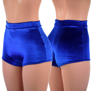 High Waist Pinup Shorts with Boy Cut Leg in Sapphire Velvet - Coquetry Clothing