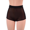 High Waist Pinup Shorts with Boy Cut Leg in Sheer Black Mesh - Coquetry Clothing