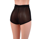 High Waist Pinup Shorts with Boy Cut Leg in Sheer Black Mesh - Coquetry Clothing