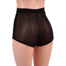 High Waist Pinup Shorts with Boy Cut Leg in Sheer Black Mesh - Coquetry Clothing
