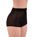High Waist Pinup Shorts with Boy Cut Leg in Sheer Black Mesh - Coquetry Clothing