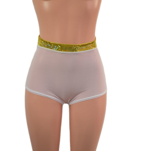High Waist Pinup Shorts with Boy Cut Leg in Sheer White Mesh - Coquetry Clothing