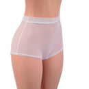 High Waist Pinup Shorts with Boy Cut Leg in Sheer White Mesh - Coquetry Clothing