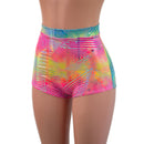 High Waist Pinup Shorts with Boy Cut Leg in Spectrum Holographic - Coquetry Clothing