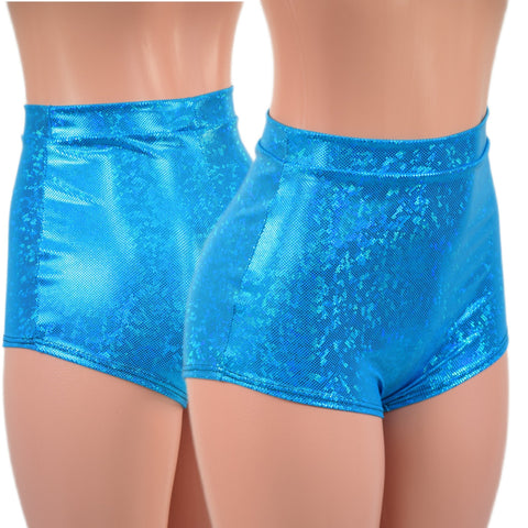 High Waist Pinup Shorts with Boy Cut Leg in Turquoise Kaleidoscope - Coquetry Clothing