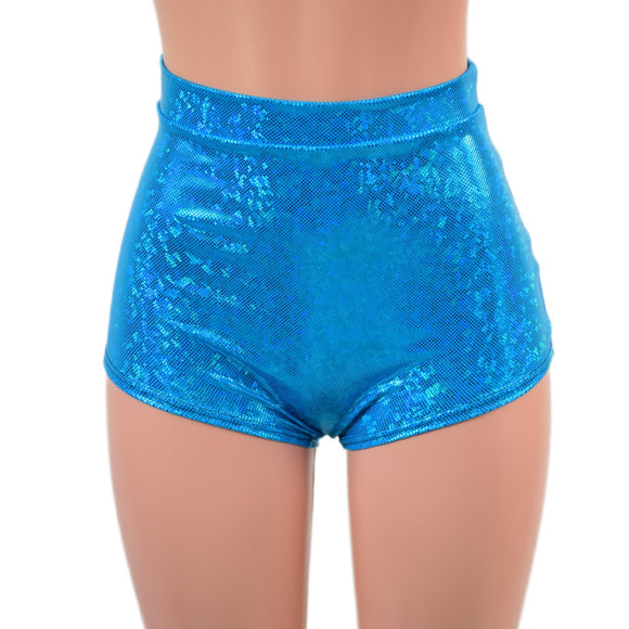 High Waist Pinup Shorts with Boy Cut Leg in Turquoise Kaleidoscope - Coquetry Clothing