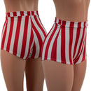 High Waist Pinup Shorts with Boy Cut Leg in Vertical Red and White Stripe - Coquetry Clothing