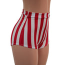 High Waist Pinup Shorts with Boy Cut Leg in Vertical Red and White Stripe - Coquetry Clothing