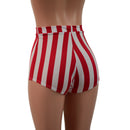 High Waist Pinup Shorts with Boy Cut Leg in Vertical Red and White Stripe - Coquetry Clothing