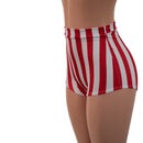 High Waist Pinup Shorts with Boy Cut Leg in Vertical Red and White Stripe - Coquetry Clothing