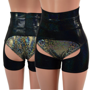 High Waist Short Chaps in Black Holographic (Shorts Sold Separately) - Coquetry Clothing