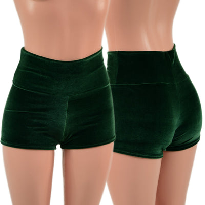 High Waist Shorts in Green Velvet - Coquetry Clothing