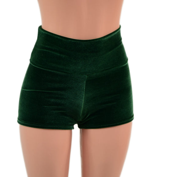 High Waist Shorts in Green Velvet - Coquetry Clothing