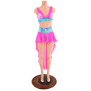 High Waist Shorts with Hi Lo Mesh Overskirt and Starlette Bralette Set - Coquetry Clothing