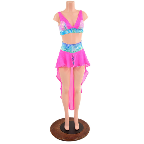 High Waist Shorts with Hi Lo Mesh Overskirt and Starlette Bralette Set - Coquetry Clothing