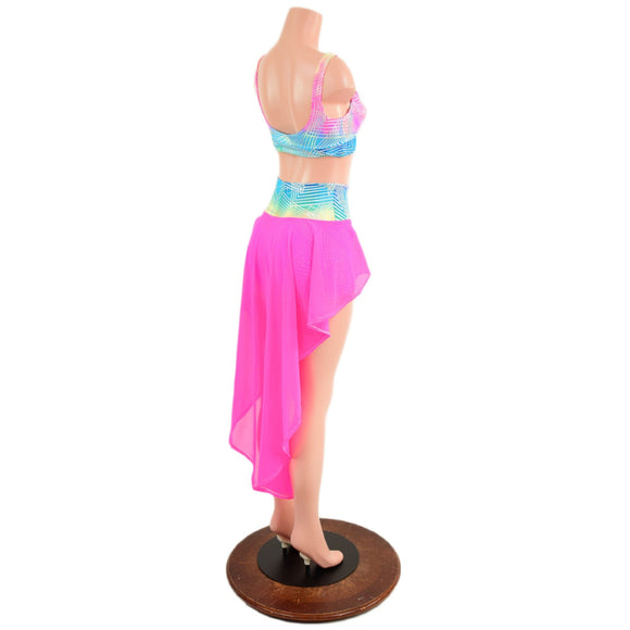 High Waist Shorts with Hi Lo Mesh Overskirt and Starlette Bralette Set - Coquetry Clothing