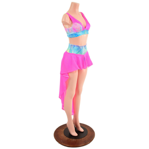 High Waist Shorts with Hi Lo Mesh Overskirt and Starlette Bralette Set - Coquetry Clothing