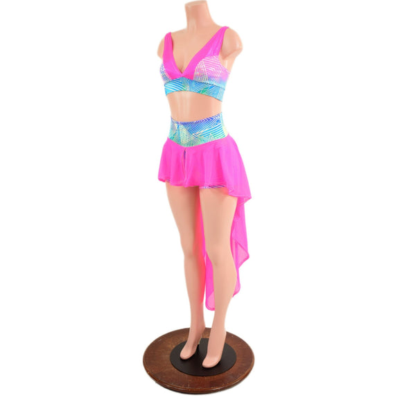 High Waist Shorts with Hi Lo Mesh Overskirt and Starlette Bralette Set - Coquetry Clothing