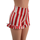 High Waist Shorts with Ruffled Leg in Red and White Stripe - Coquetry Clothing
