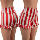 High Waist Shorts with Ruffled Leg in Red and White Stripe - Coquetry Clothing