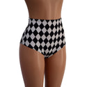 High Waist Siren Shorts in Black and White Diamond Print - 2