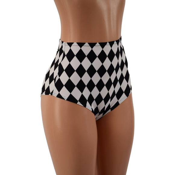 High Waist Siren Shorts in Black and White Diamond Print - Coquetry Clothing