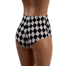 High Waist Siren Shorts in Black and White Diamond Print - Coquetry Clothing