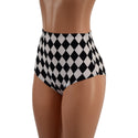 High Waist Siren Shorts in Black and White Diamond Print - 4