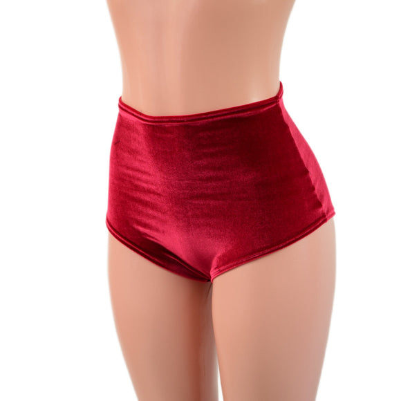 High Waist Siren Shorts in Red Velvet - Coquetry Clothing