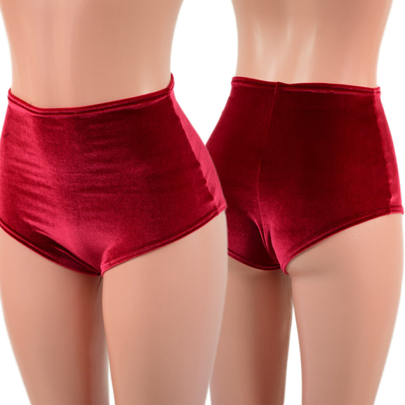 High Waist Siren Shorts in Red Velvet - Coquetry Clothing