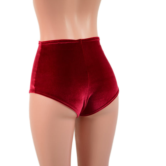 High Waist Siren Shorts in Red Velvet - Coquetry Clothing