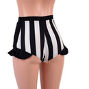 High Waist Siren Shorts with Hip Ruffles, Side Panels and Waistband - Coquetry Clothing